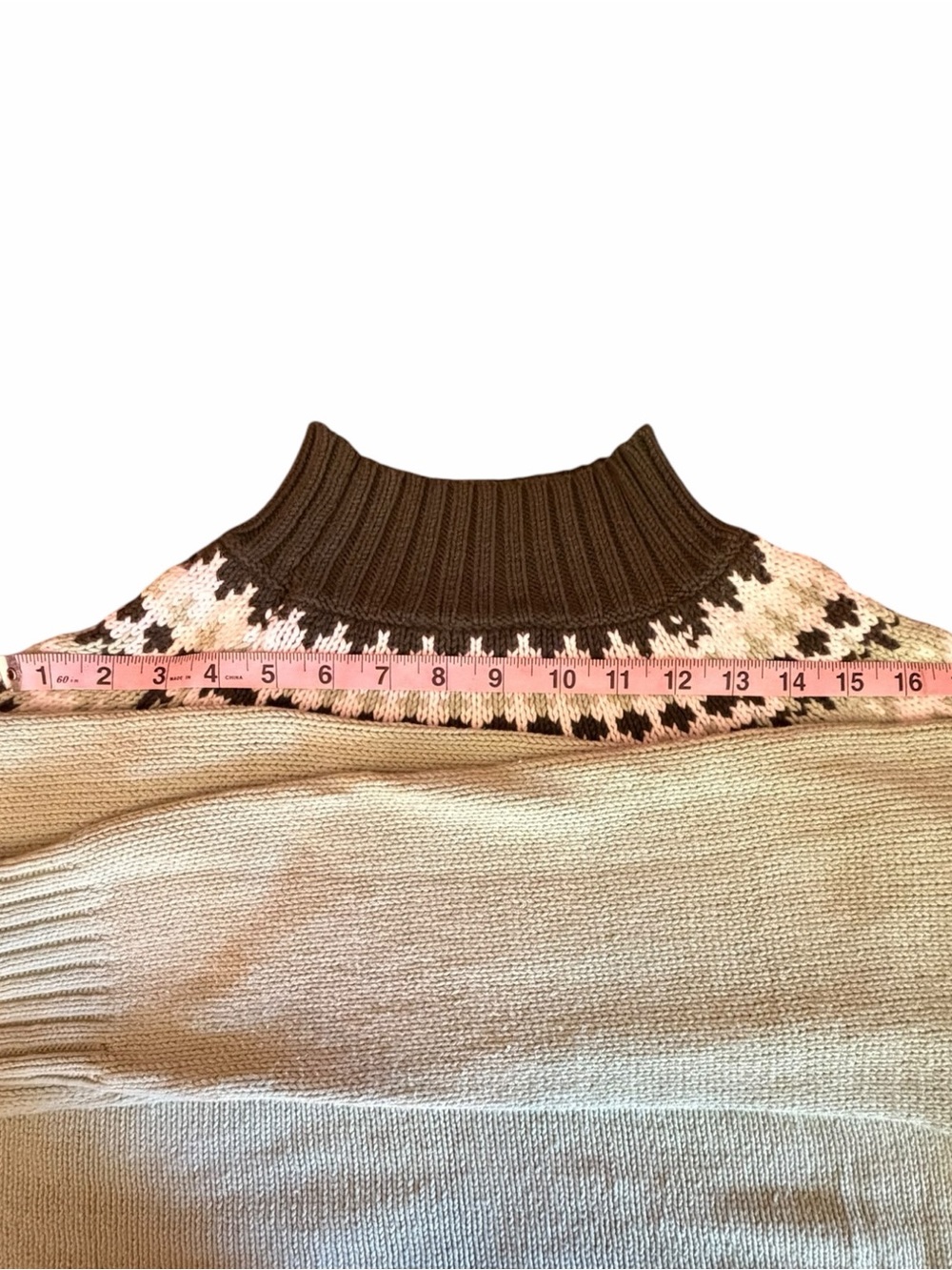Sage Green Fair Isle Mock Neck Sweater Nordic Cozy Cabin Core Old Money Large - Picture 4 of 6